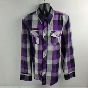 7 Diamonds dress shirt button down plaid 3XL zipper purple mens 2673